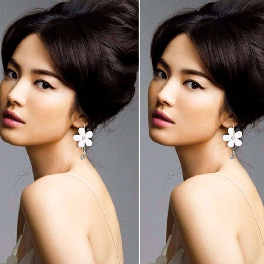 Acrylic Flower Drop Crystal Hoop Earrings - Picture 6 of 7